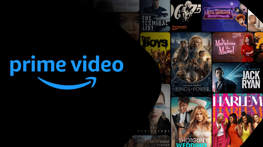 Amazon Prime Video promo image with the logo and tv shows and movie titles down the right hand side.