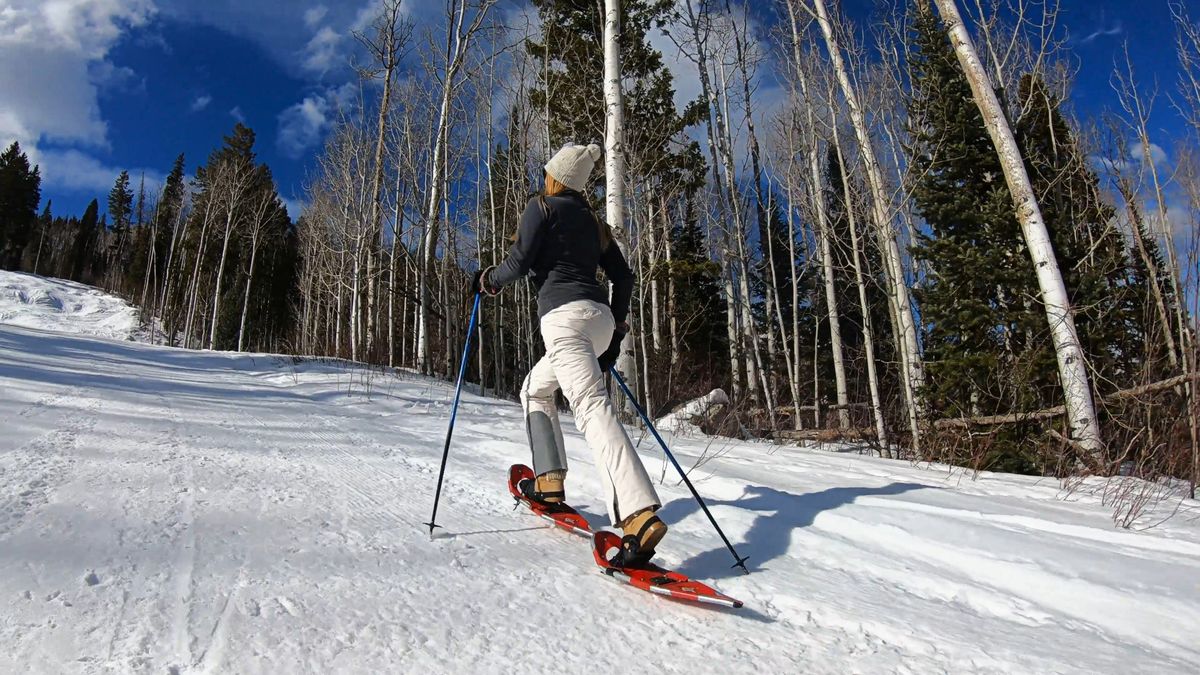 walking up the mountain with snowshoes, perfect day in Colorado