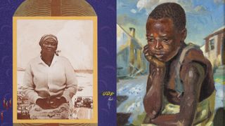 Left: Sue Williamson 'A Few South Africans: Albertina Sisulu, 1983'. Right: George Pemba Portrait of a Pensive Boy, 1947Oil on Canvas