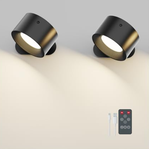 Feallive Wall Light Led Wall Lamp With Rechargeable Battery Operated, Touch Control 3 Brightness Levels 3 Color Modes Wall Sconces (retro Black With Remote, 2)