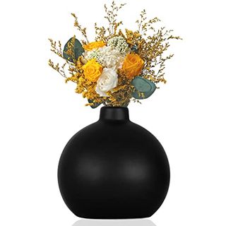 Yajodi Ceramic Vase - Black, Bottle Shape, 4.7x3.9x4.7 Inches, Modern Farmhouse Decor, Holds Water, Ideal for Dried or Fresh Flowers, Table Top, Wedding, Mother's Day Gift