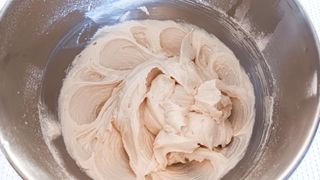 Cake batter mixed using a KitchenAid Artisan stand mixer