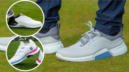 An array of different golf shoes