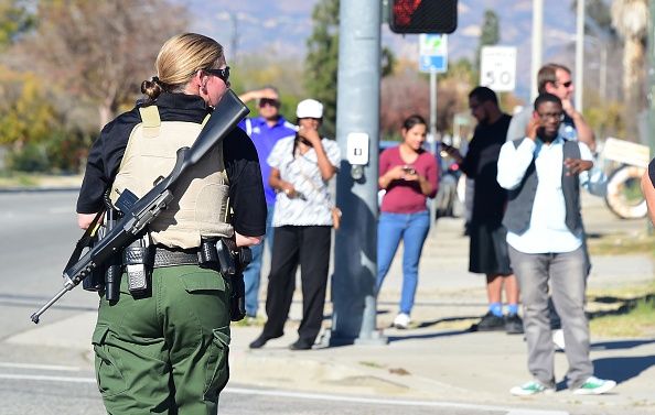 People outside of the Inland Regional Center.