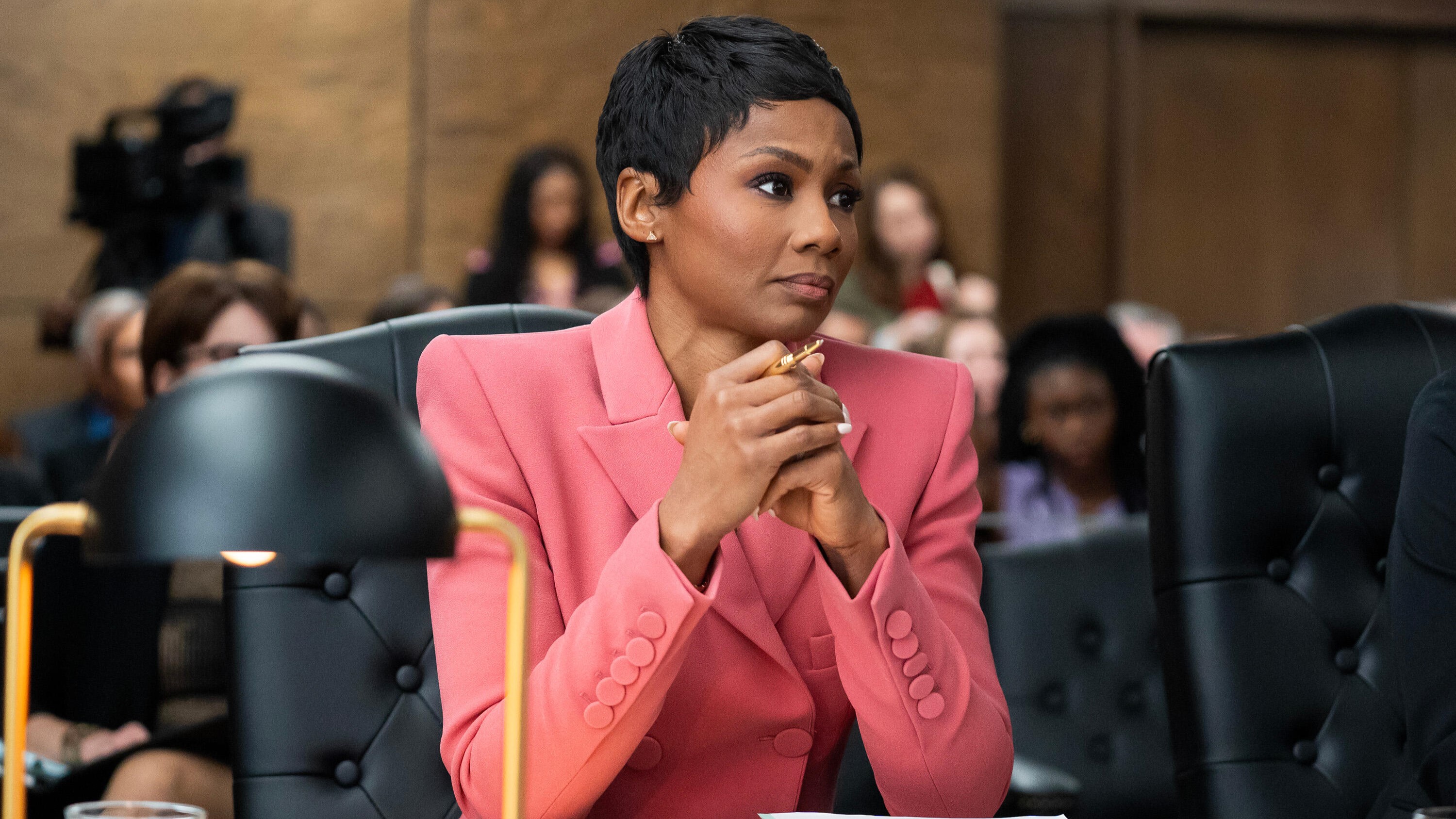 Emayatzy Corinealdi as Jax in court in Reasonable Doubt season 2