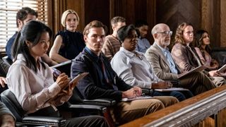 The cast of "Juror No. 2" including Nicholas Hoult, J. K. Simmons and Adrienne C. Moore.