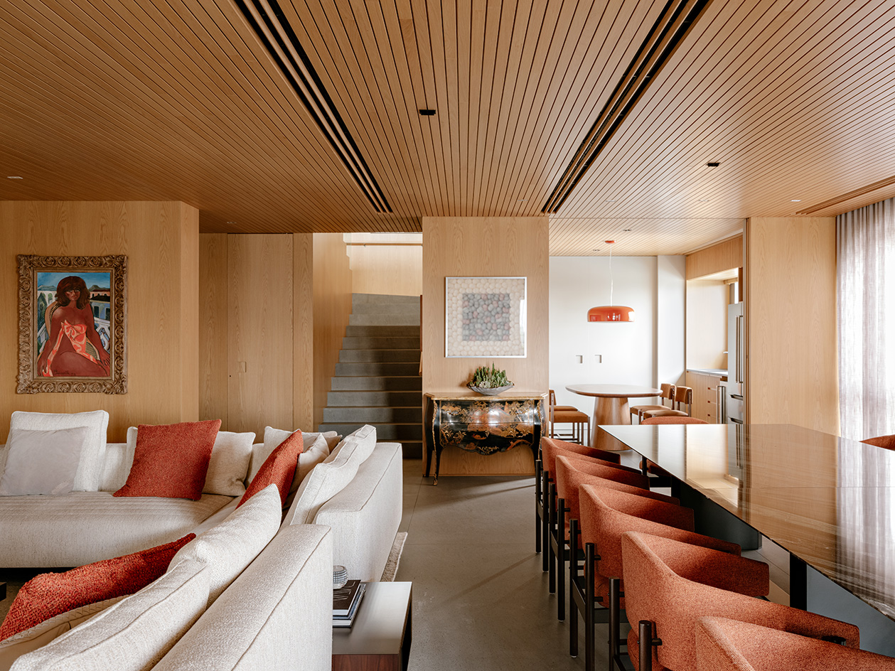 interior of Sao Paulo apartment wrapped in warm timber and with great city views