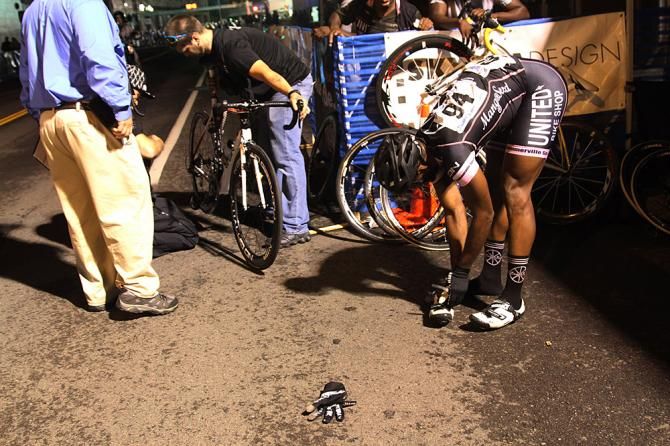 The pit was very busy with riders fixing their mechanicals
