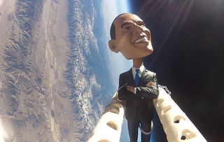 Obama Bobblehead Flies Over Owens Valley, CA