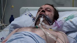 Seb lies battered and bruised in hospital Coronation Street