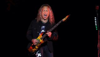 Kirk Hammett performs with Metallica at Allegiant Stadium on February 25, 2022 in Las Vegas, Nevada