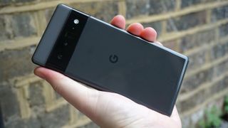 Google Pixel 6 Pro being held in a hand.