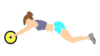 Vector of woman performing an ab wheel rollout against white background