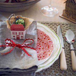 Grey and red christmas place setting
