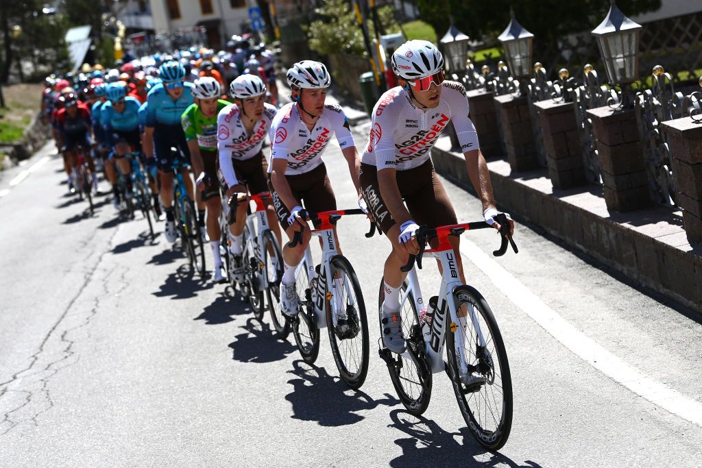 BOLZANO LANA ITALY APRIL 19 Clement Berthet of France and AG2R Citroen Team competes during the 45th Tour of the Alps 2022 Stage 2 a 1541km stage from PrimieroS Martino di Castrozza to Lana TouroftheAlps on April 19 2022 in Bolzano Lana Italy Photo by Tim de WaeleGetty Images