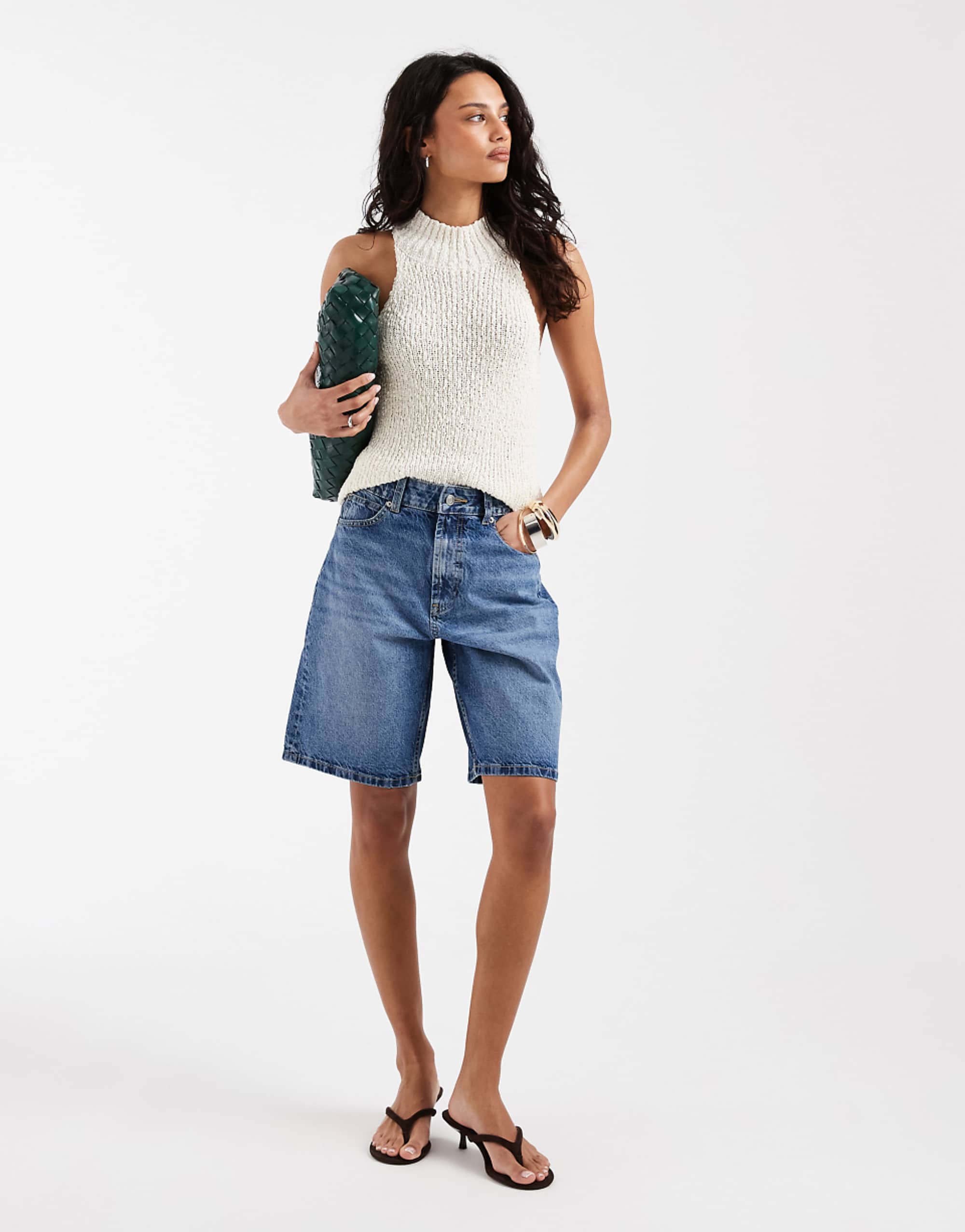 Asos Design Circular Design Collection Denim Bermuda Short in Mid Blue