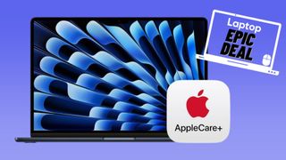 Black M3 MacBook Air 15 Apple Care Plus logo against blue gradient background