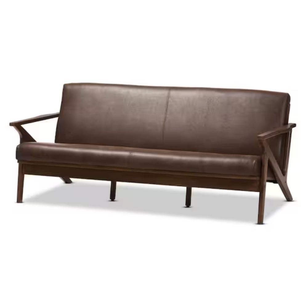 Wooden frame brown leather sofa