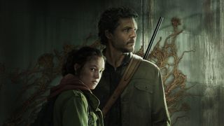 Bella Ramseys Ellie und Pedro Pascals Joel schauen auf einem Werbebild für The Last of Us in unterschiedliche Richtungen