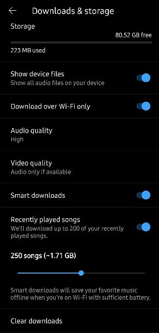 YouTube Music download settings