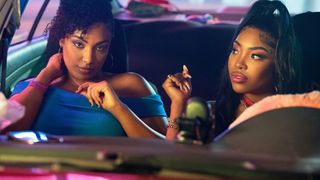 KaMillion as Mia Knight and Aida Osman as Shawna Clark in a car during one of the best Max shows, Rap Sh!t.