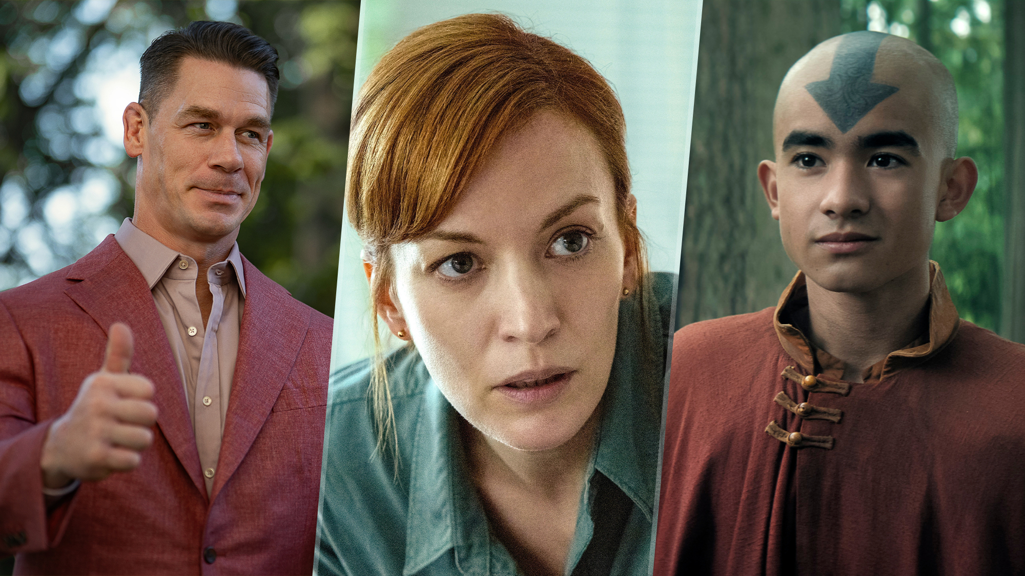 (L-R) John Cena as Rudd Landy in "Little Brother", Britt Lower as Rachel Mills in "I Will Find You" and Gordon Cormier as Aang in "Avatar: The Last Airbender" 