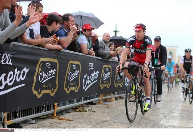 Cadel Evans (BMC) enjoys a respite from the rain