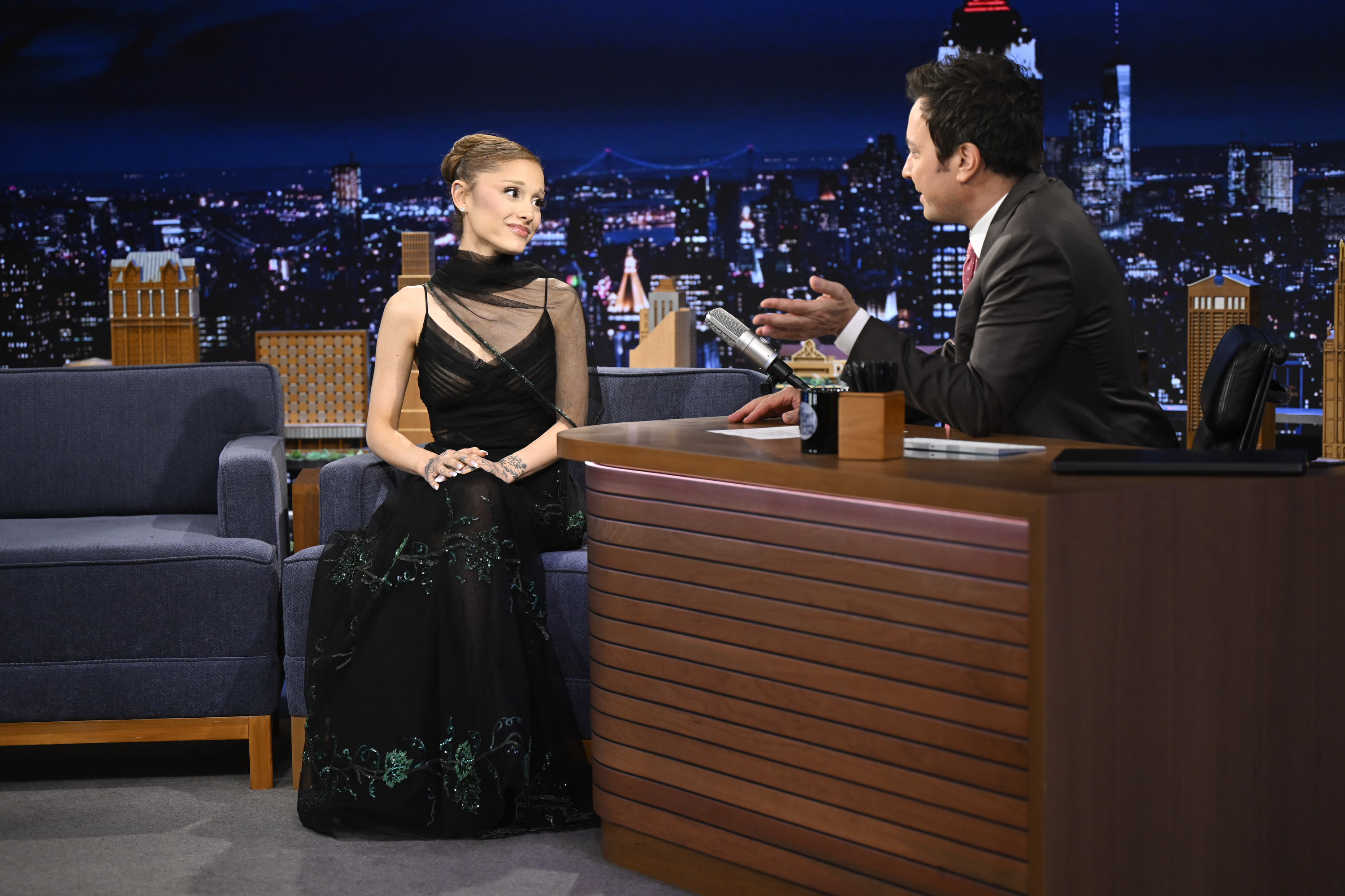 Ariana Grande visited The Tonight Show Starring Jimmy Fallon in a vintage black gown from the 1930s