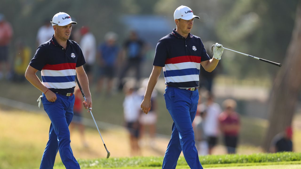 Justin Thomas and Jordan Spieth during a practice round ahead of the 2023 Ryder Cup