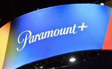 The Paramount+ logo is seen inside the convention center during San Diego Comic-Con International in San Diego, California, on July 22, 2023.