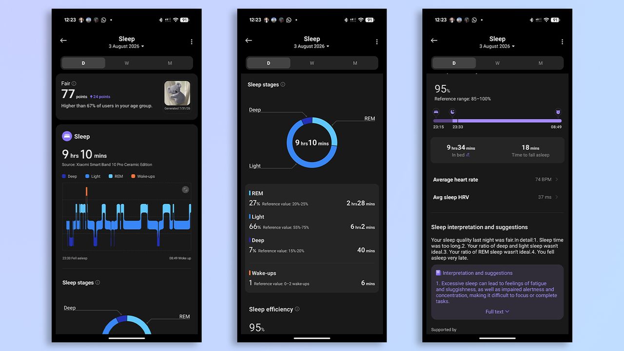 Screenshots of the Mi Fitness app on Android