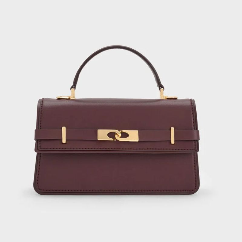 burgundy top handle bag