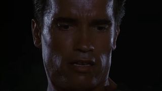 Arnold Schwarzenegger threatens a goon in Commando