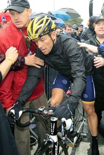Lance Armstrong (Astana) after withdrawing from the Tour of Ireland on stage three