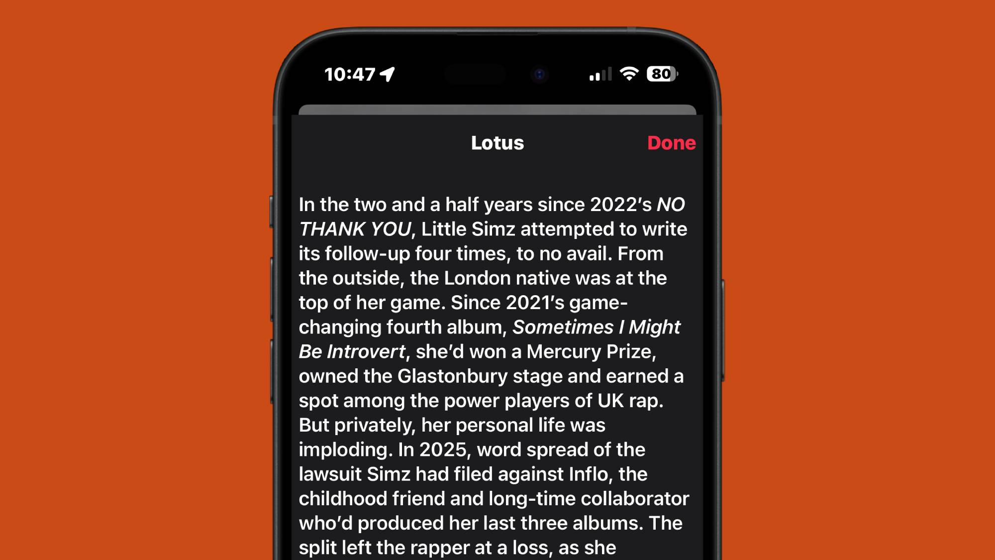 A screenshot of an album description in Apple Music