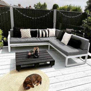 white decking with pallet table