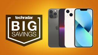 deals image: iPhone 13 and 13 Pro on orange background