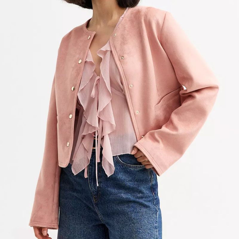 New Look, Faux Suede Collarless Jacket 
