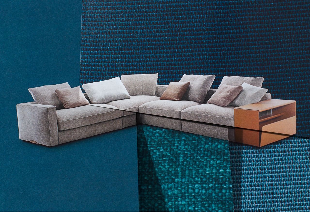 A collage showing Antonio Citterio&#039;s Harper sofa for Flexform