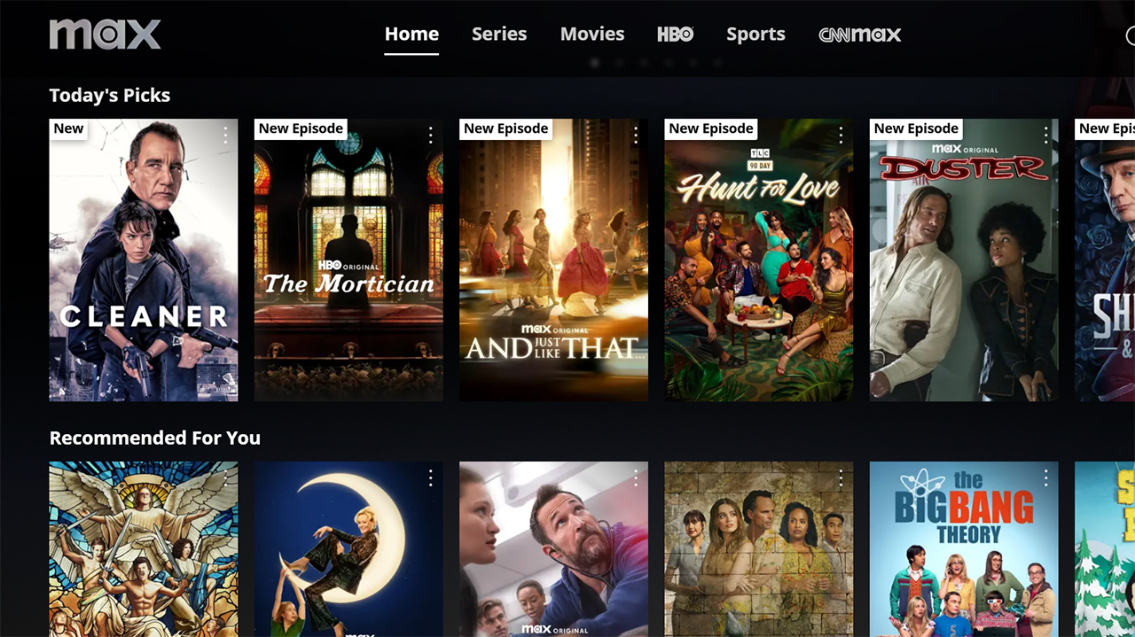A screenshot of the old Max landing page, which shows TV series and movies in vertical tiles