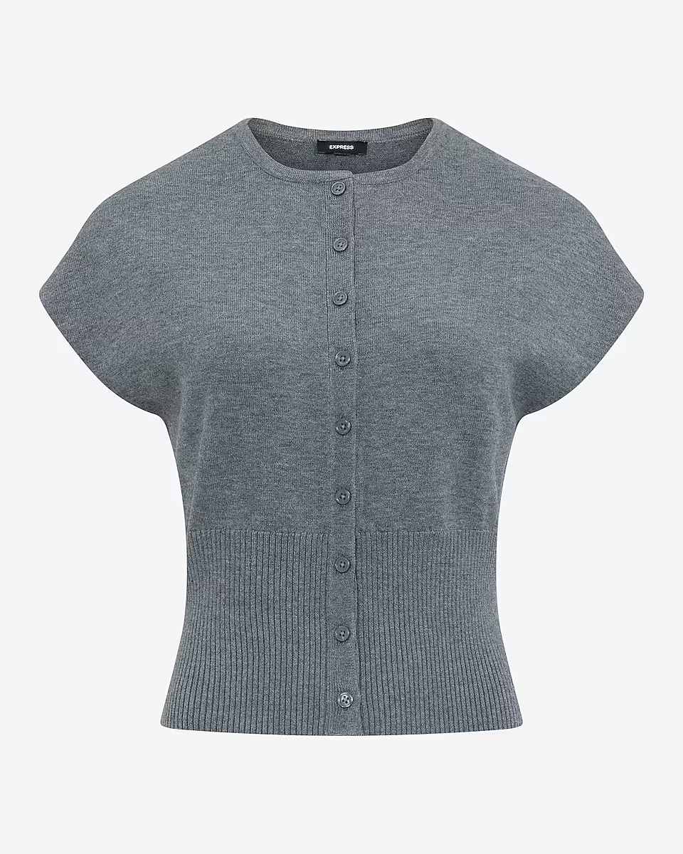 Express, Crew Neck Cap Sleeve Banded Bottom Cardigan
