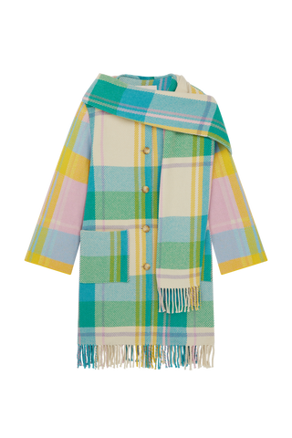 Long Check Blanket Scarf Coat