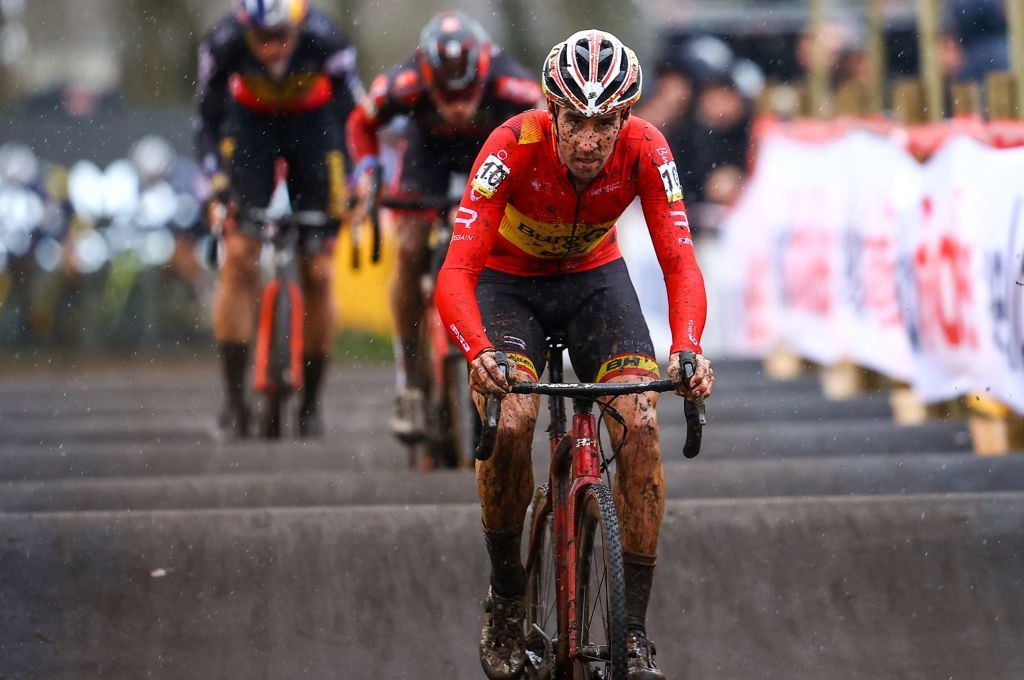Spanish Felipe Orts Lloret competes during the mens elite race of the Superprestige Gullegem 7th stage out of 8 in the Superprestige cyclocross cycling competition in Gullegem on January 7 2023 Belgium OUT Photo by DAVID PINTENS BELGA AFP Belgium OUT Photo by DAVID PINTENSBELGAAFP via Getty Images