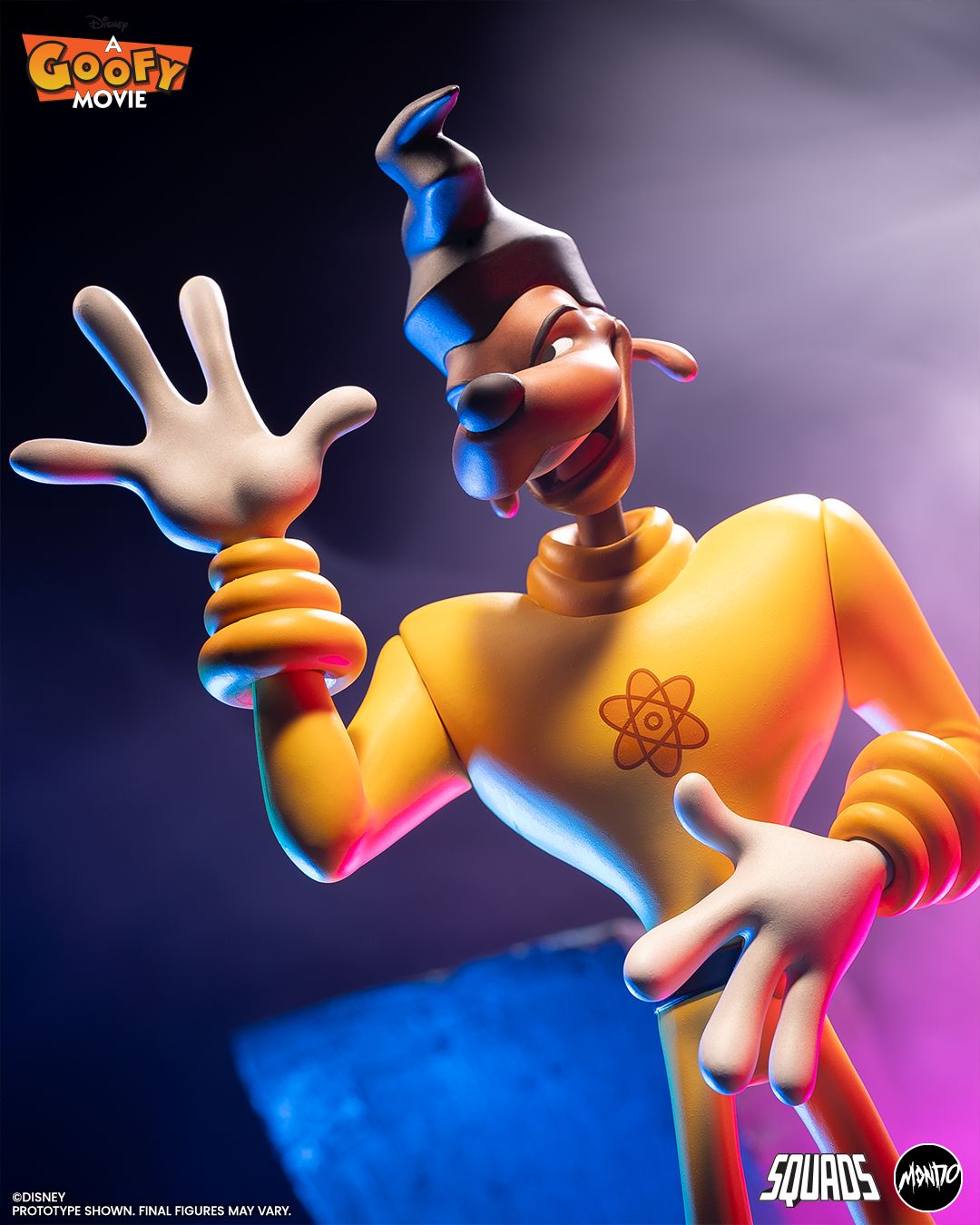 A Goofy Movie figures posing against themed backgrounds