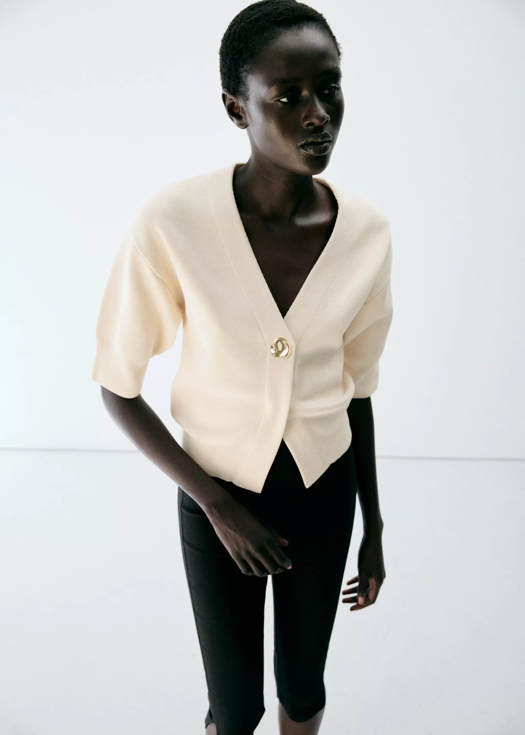 Knitted Cardigan With Jewel Button - Women | Mango United Kingdom