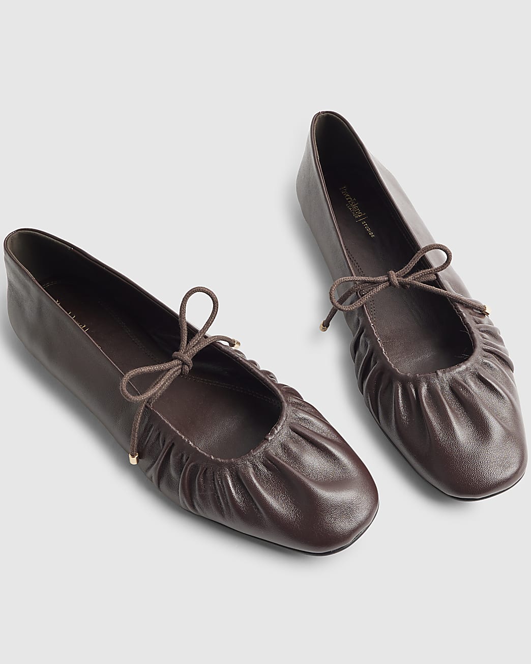 Red Leather Ruched Ballet Pumps