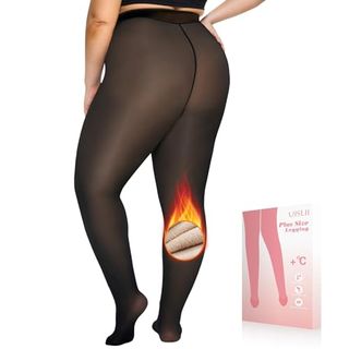 Uislii Plus Size Fleece Lined Tights Women,warm Pantyhose Leggings Women,fake Translucent Thermal Skin Colored Tights Winter,ropa De Invierno Para Mujer.(black-Xxl-Plus)