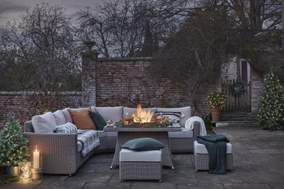 Winter outdoor space, such as this one by Moda Furnishings, transformed for winter