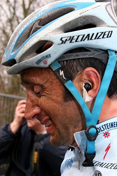 The face of Davide Rebellin (Gerolsteiner) shows the pain of a hilltop finish after 253 kilometres in the saddle. After winning the race in 2004, the Italian finished sixth today.