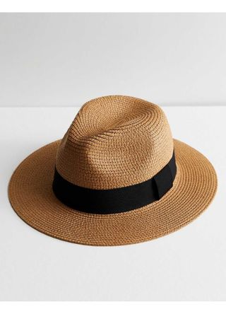 New Look Stone Straw Effect Fedora Hat